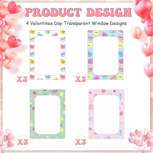 Miniatura 3 de Fuutreo Bolsa de regalo de corazón para el día de San Valentín con ventana transparente y asas, 10 x 7 x 3.15 pulgadas, 12 unidades de corazones