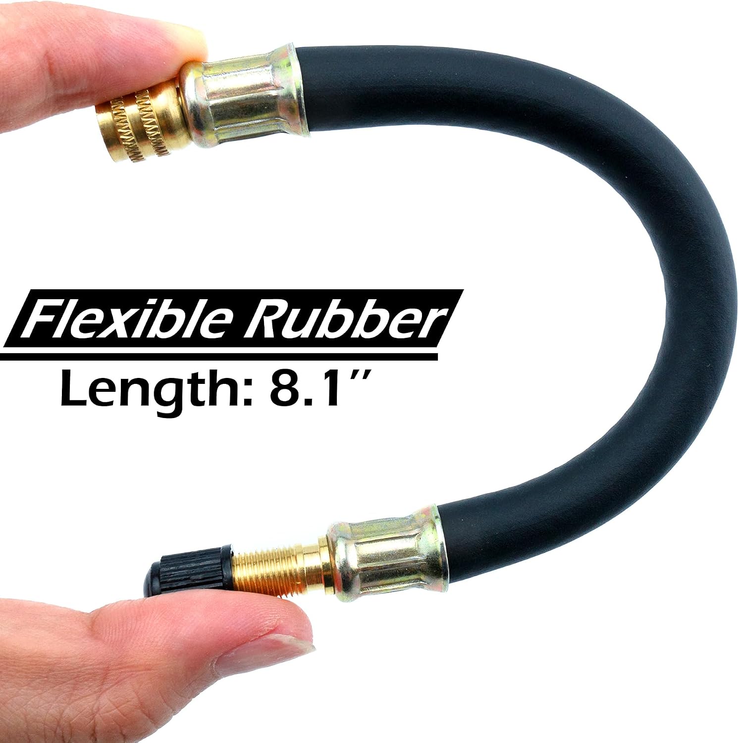 Quacc 8.1" Flexible Tire Valve Extension Adapter with Cap, Rubber Tyre Inflator Extension Adaptor Air Extender for Most Auto E-Scooter Tractor Motorcycle Bike Car Spare Tire