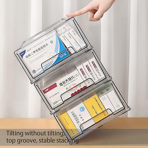 Miniatura 3 de Paquete de 2 cajas de almacenamiento de primeros auxilios transparentes para baño, gabinete, armario. Organiza medicamentos, ungüentos, vendajes