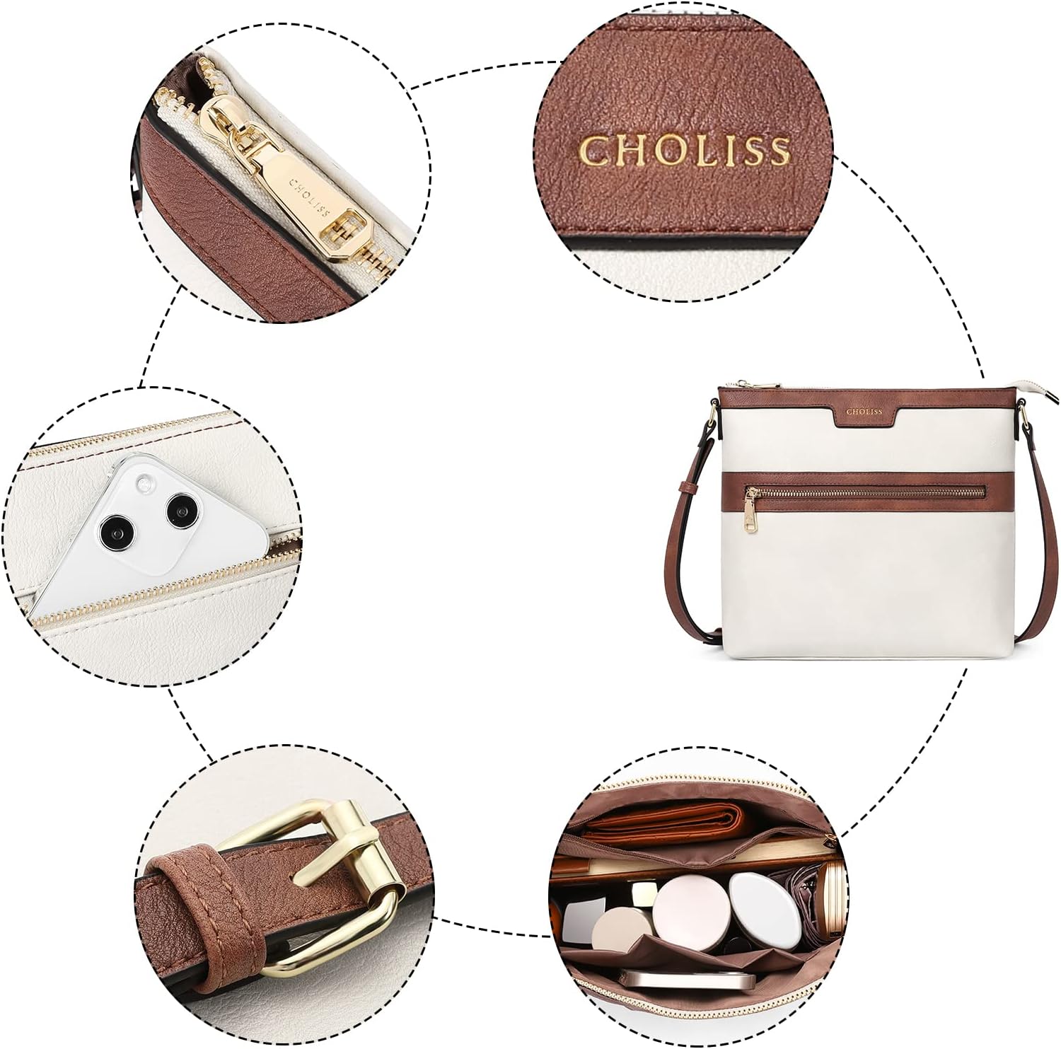 CHOLISS Crossbody Bags for Women, Purses for Women Handbags with Vegan Leather, Travel Purse Over Shoulder Bag - Image 5