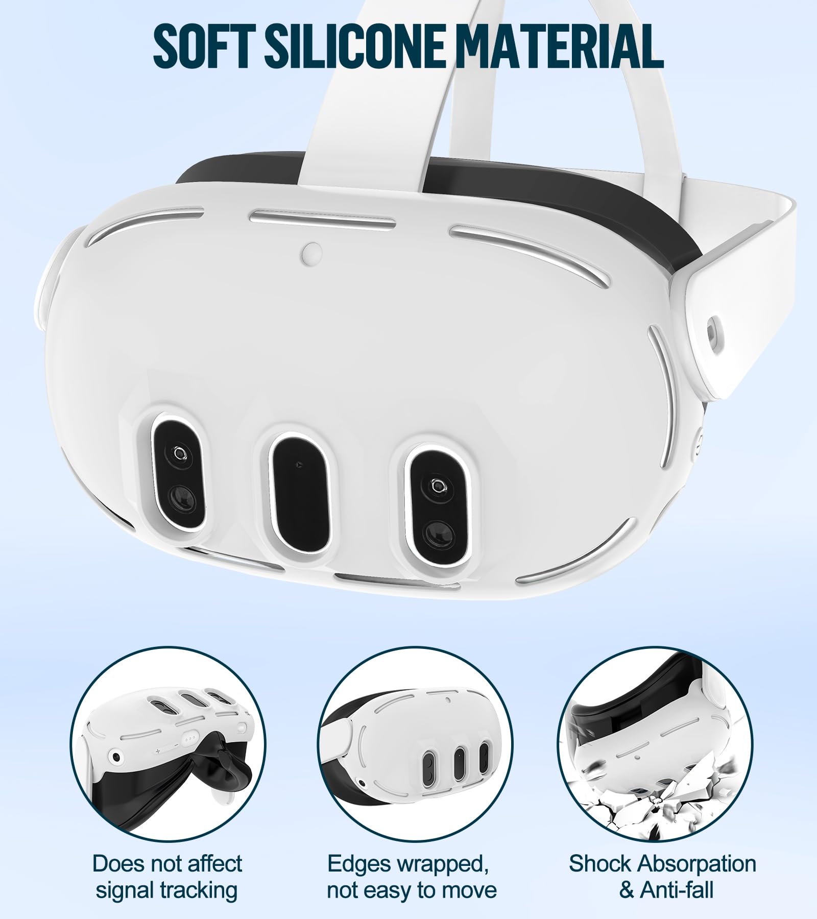 Silikonabdeckungsset, kompatibel mit Oculus/Meta Quest 3, VR-Zubehör-Schutzhülle, inklusive Controller-Griffen, Frontschalen-Headset-Abdeckung und Gesichtsabdeckung (weiß)