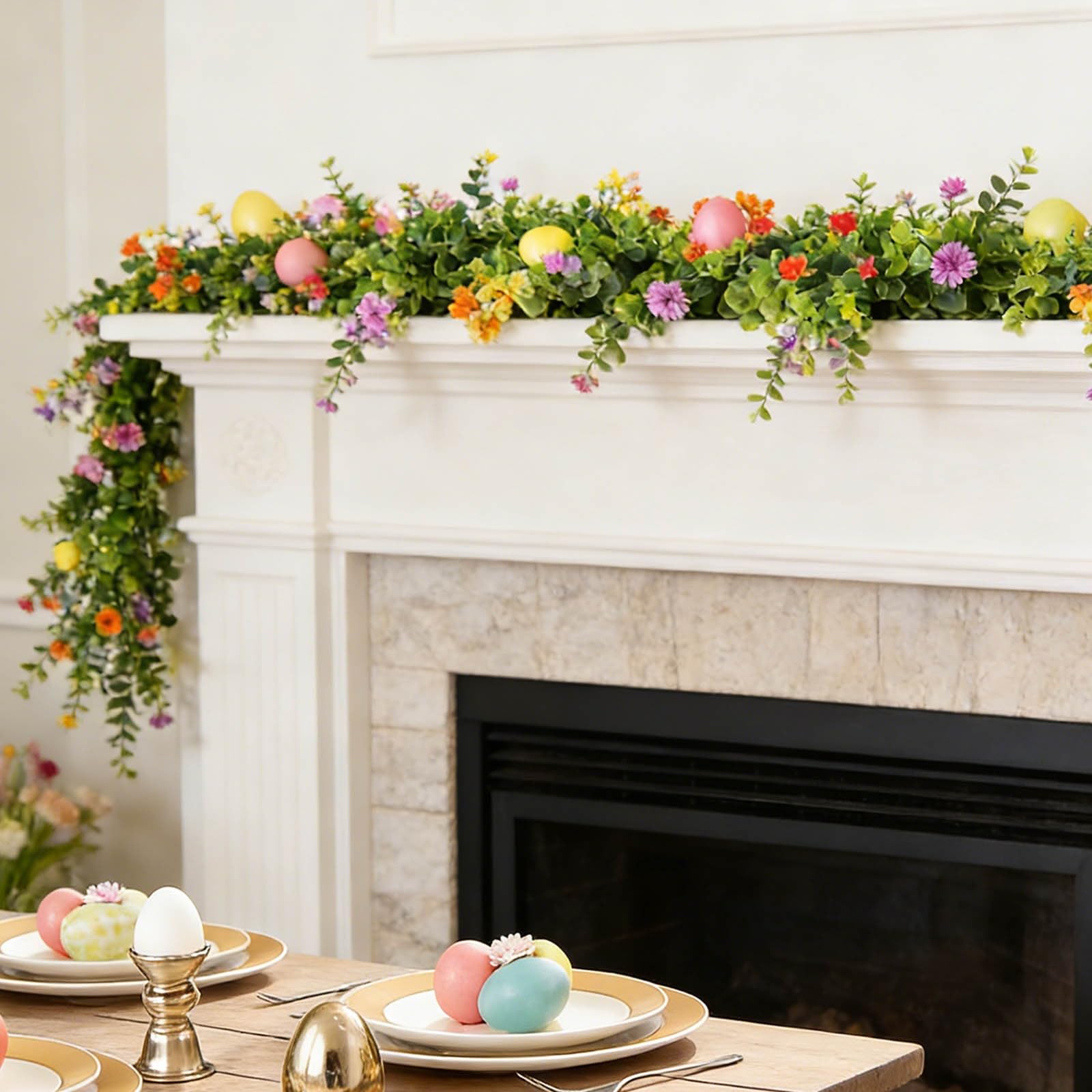 Arreglo floral de Pascua con huevos decorativos de bayas, para centro de mesa del hogar 062625