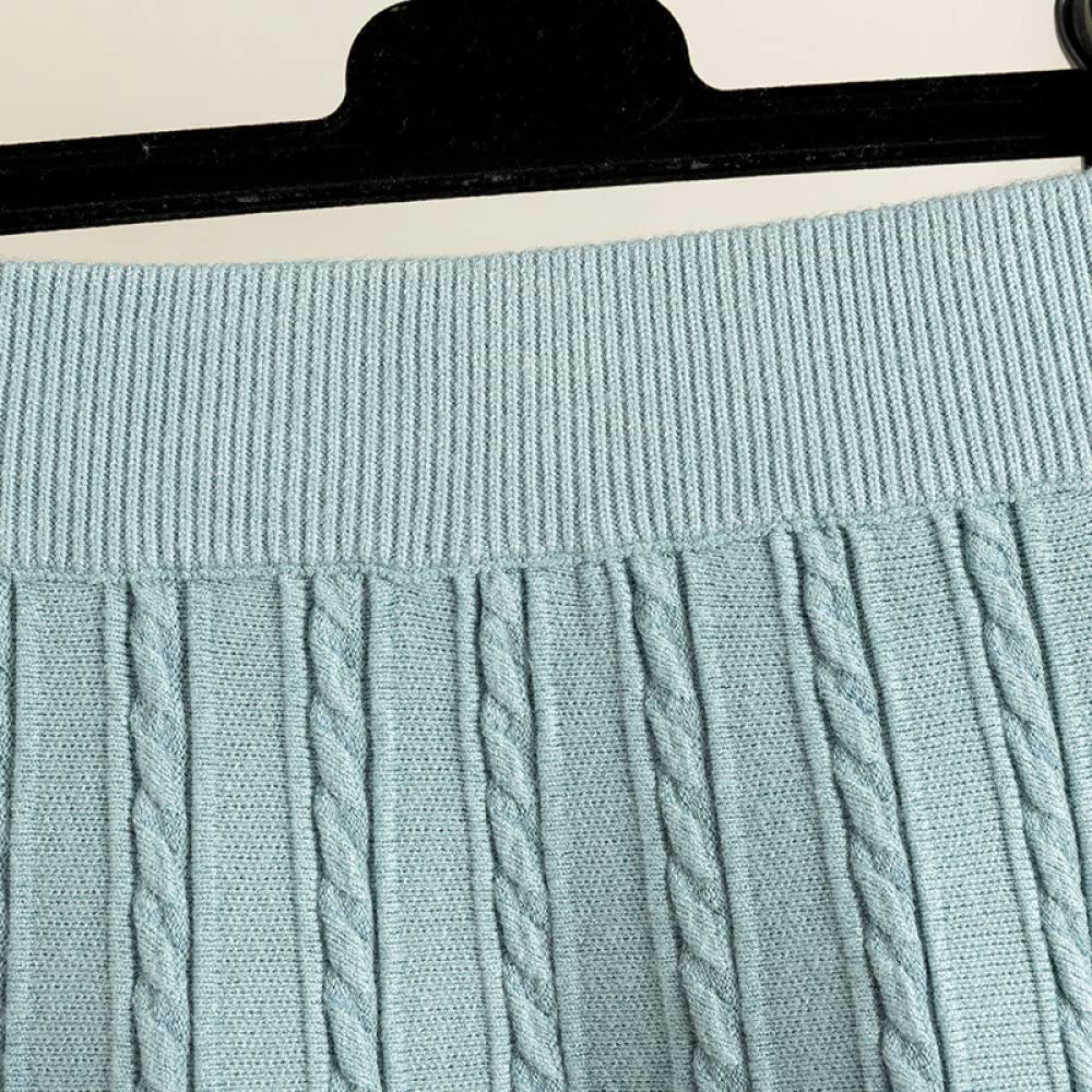Gonne,Gonna Midi da Donna Blu Elastico A Vita Alta in Maglia Jacquard Ombrello A Pieghe Gonna Slim A-Line Altalena Increspato Autunno Inverno Gonne Lunghe per Ragazze Signore,L