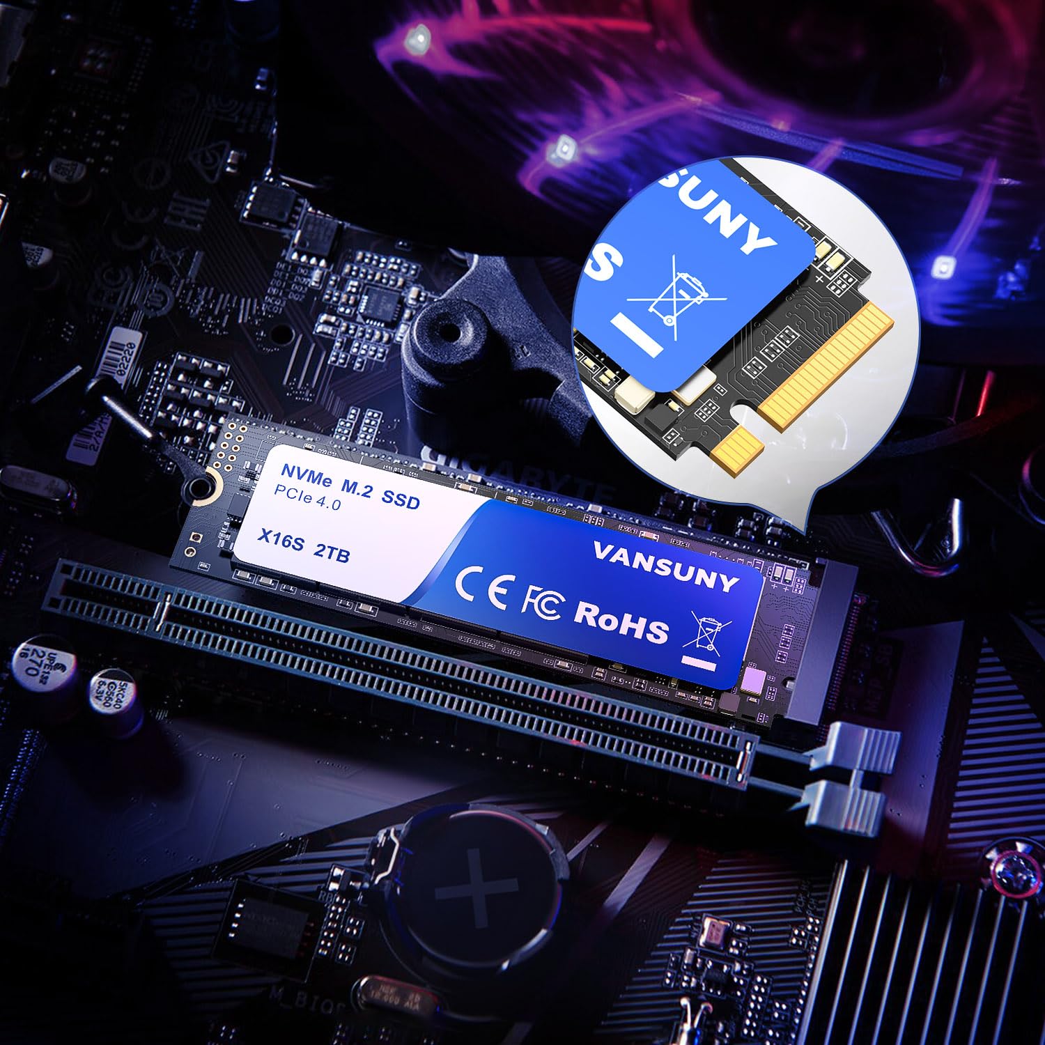 Vansuny Unità SSD NVMe M.2 da 2 TB, PCIe 4.0 M.2 2280, velocità fino a 7.300 MB/s con dissipatore di calore e cacciaviti per PC Gaming Design High End Computing