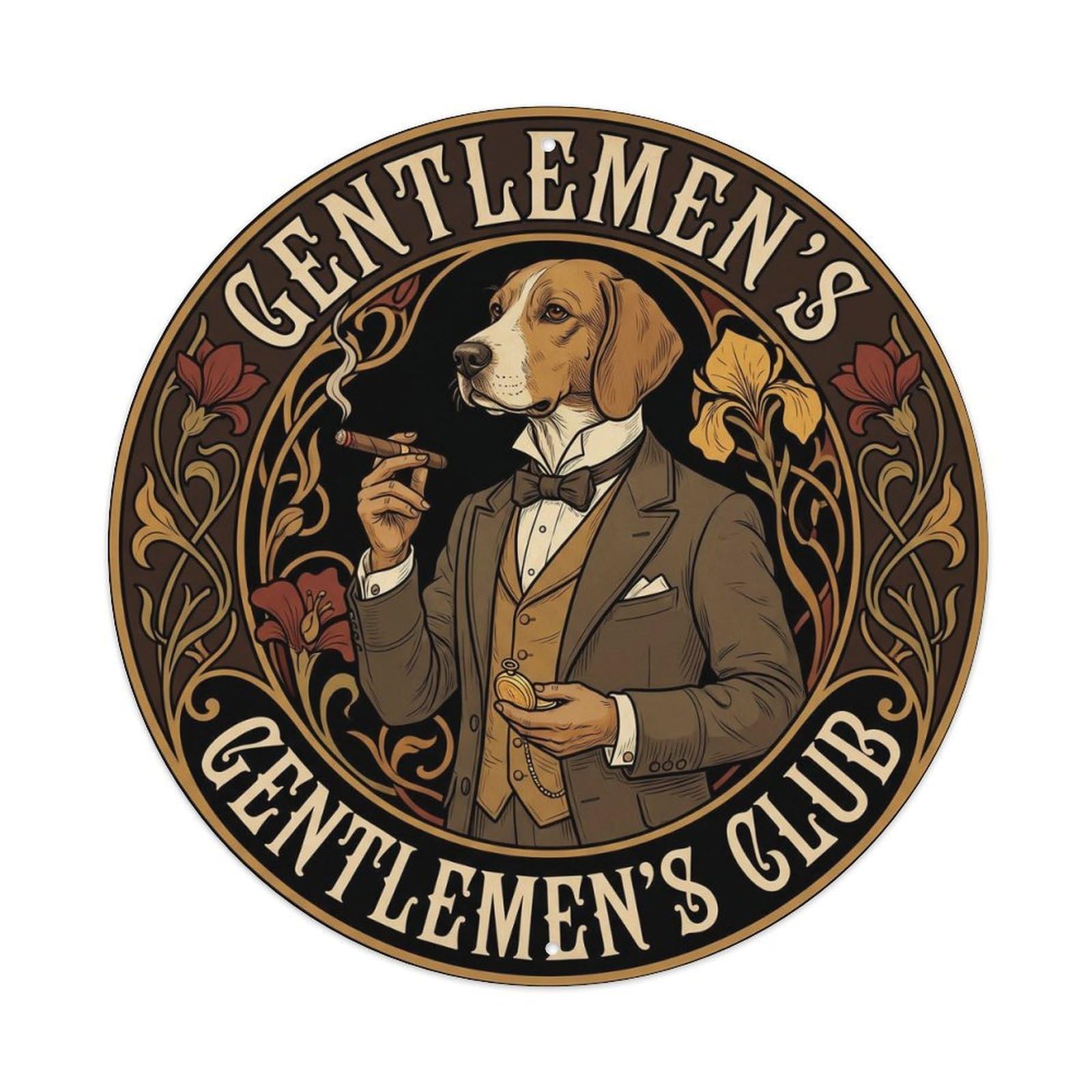 Gentleman Dog Cigar Retro Round Decor Metal Tin Sign