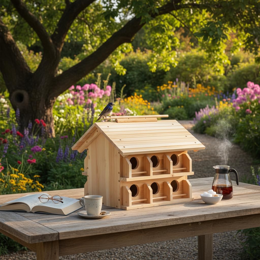 Purple Martin House Starling Birdhouse for Outside with 12 Rooms for Outside,Solid Cedar Wood Bird House for Garden, Pole Mountable Birdhouse, Metal Braket Included, Assembling Needed