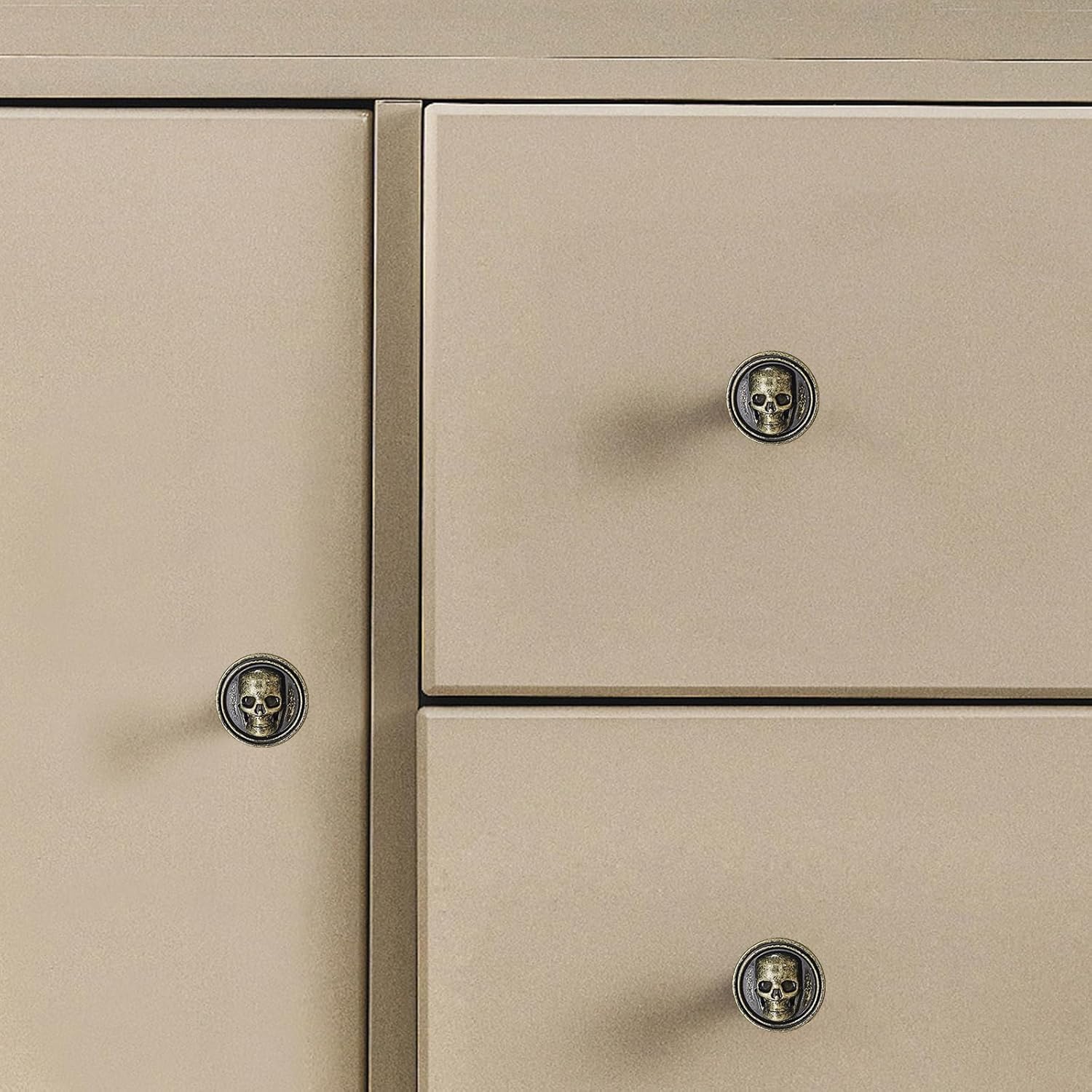 Vintage Skull Knob, 6 pcs Single Hole Cabinets Pulls for Drawer, Wardrobes, Bookcases, Dresser, Closets (Bronze)