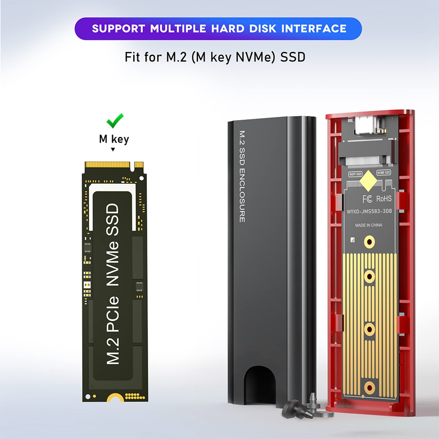 3 x obudowa M2 SSD NVME M.2 na USB 3.1 SSD Box Case do M.2 PCIe NVMe M Key 2230/2242/2260/2280 adapter bez narzędzi, czarna