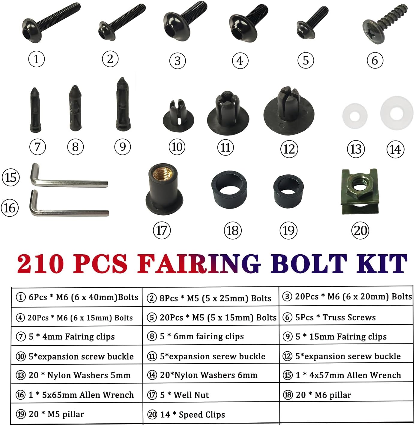 210 PCS Motorcycle Fairing Bolt Kit Screws Aluminum Fasteners Washers Nuts Screws Clips for Yamaha Kawasaki BMW Suzuki Honda Dirt Bike Sportbike Chopper Cafe Racer ATV Scooter(Green)