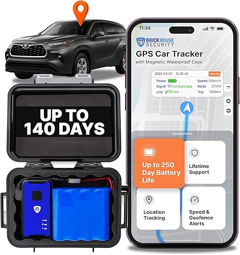 Brickhouse Security GPS Car Tracker - Hidden Tracker for Vehicles - Long Lasting Battery 140-Day LTE GPS Tracking Device for Vehicles with Magnetic