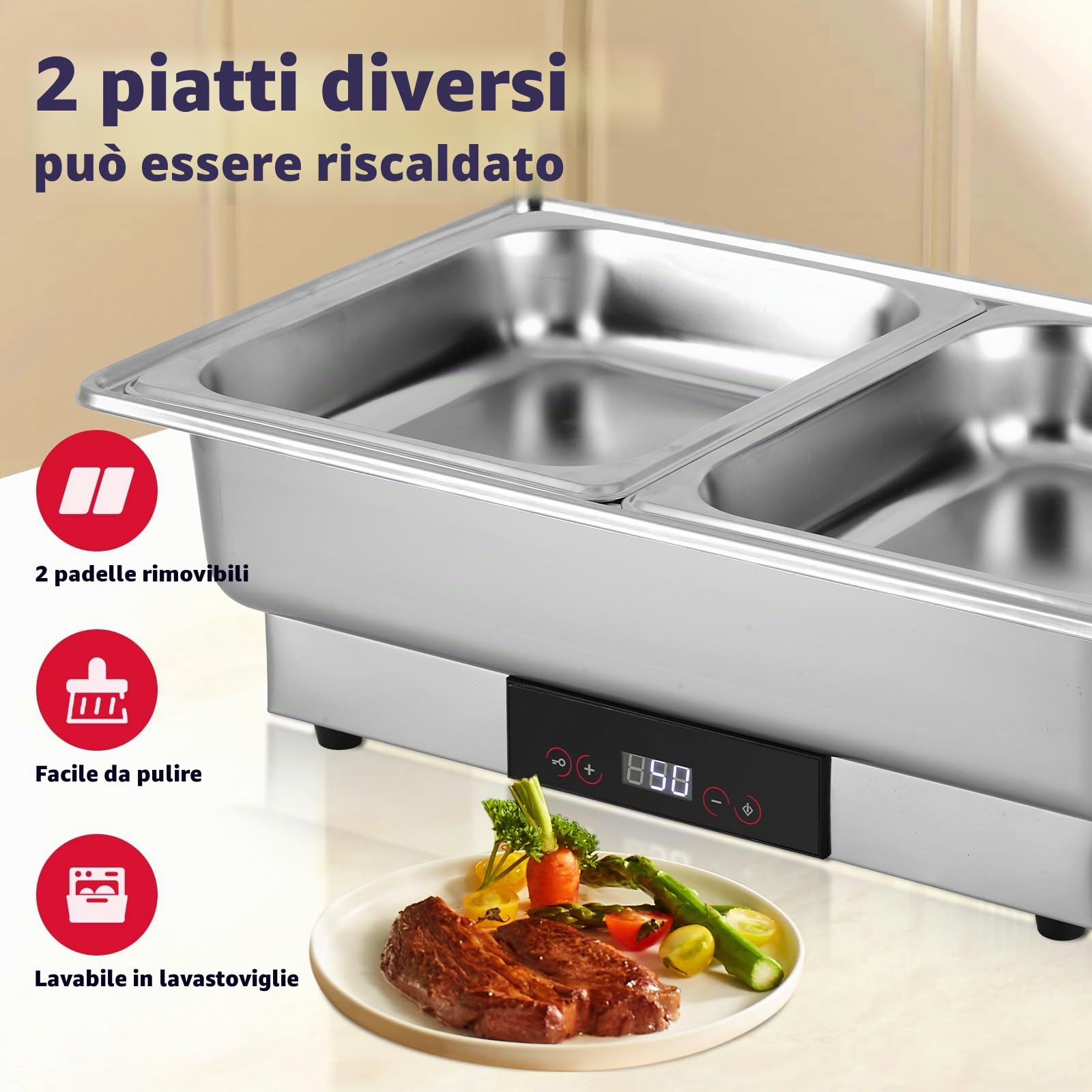YUCHENGTECH Chafing Dish Buffet Elettrico In Acciaio Inox 9L | Con Regolazione della Temperatura e Coperchio Trasparente, per Catering, Matrimoni, Ristoranti