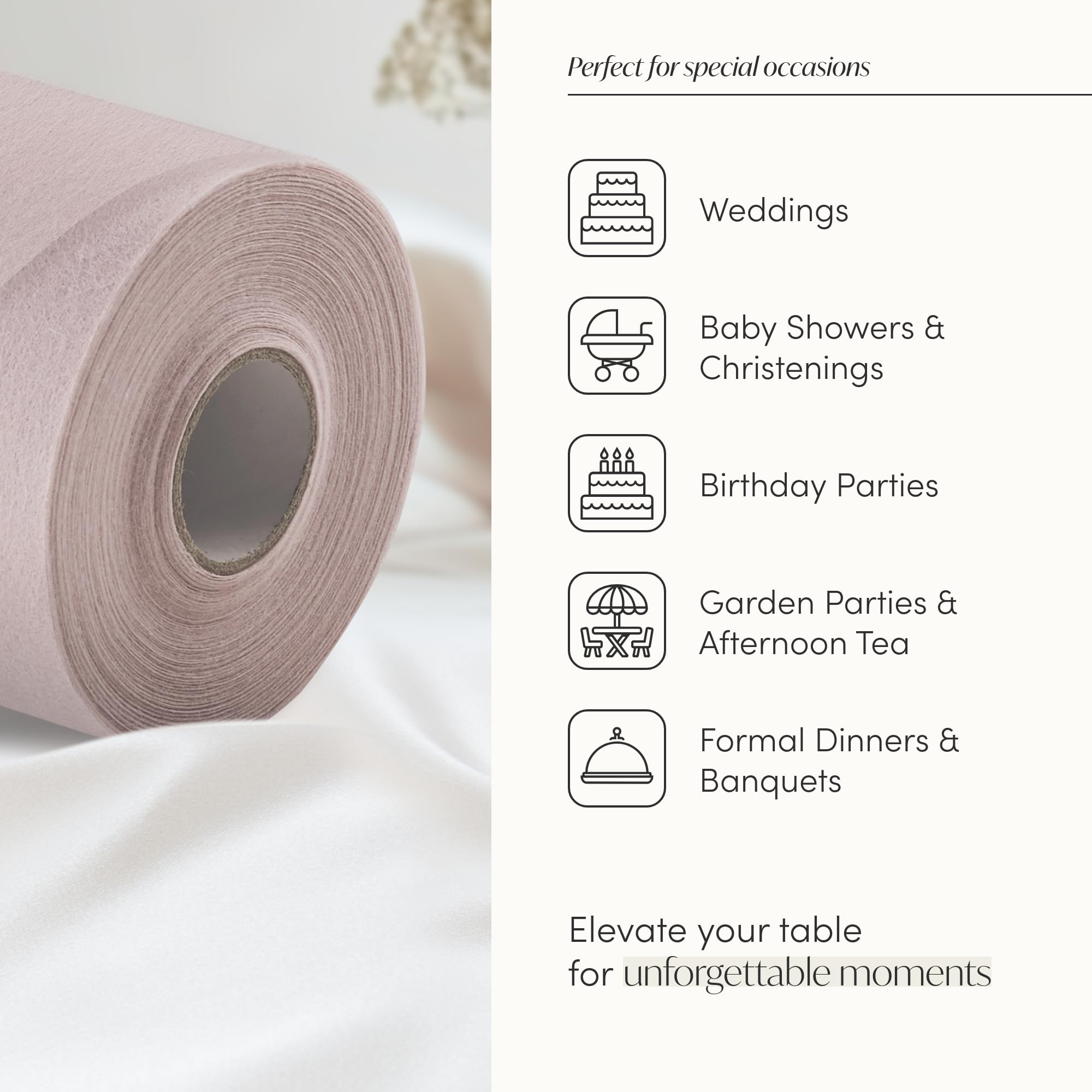 100%Mosel Bieżnik stołowy z włókniny, w kolorze Blush Rosé (30 cm x 25 m), dekoracyjna wstążka stołowa, elegancka dekoracja stołu na urodziny i wesela, kolorowa dekoracja na specjalne okazje