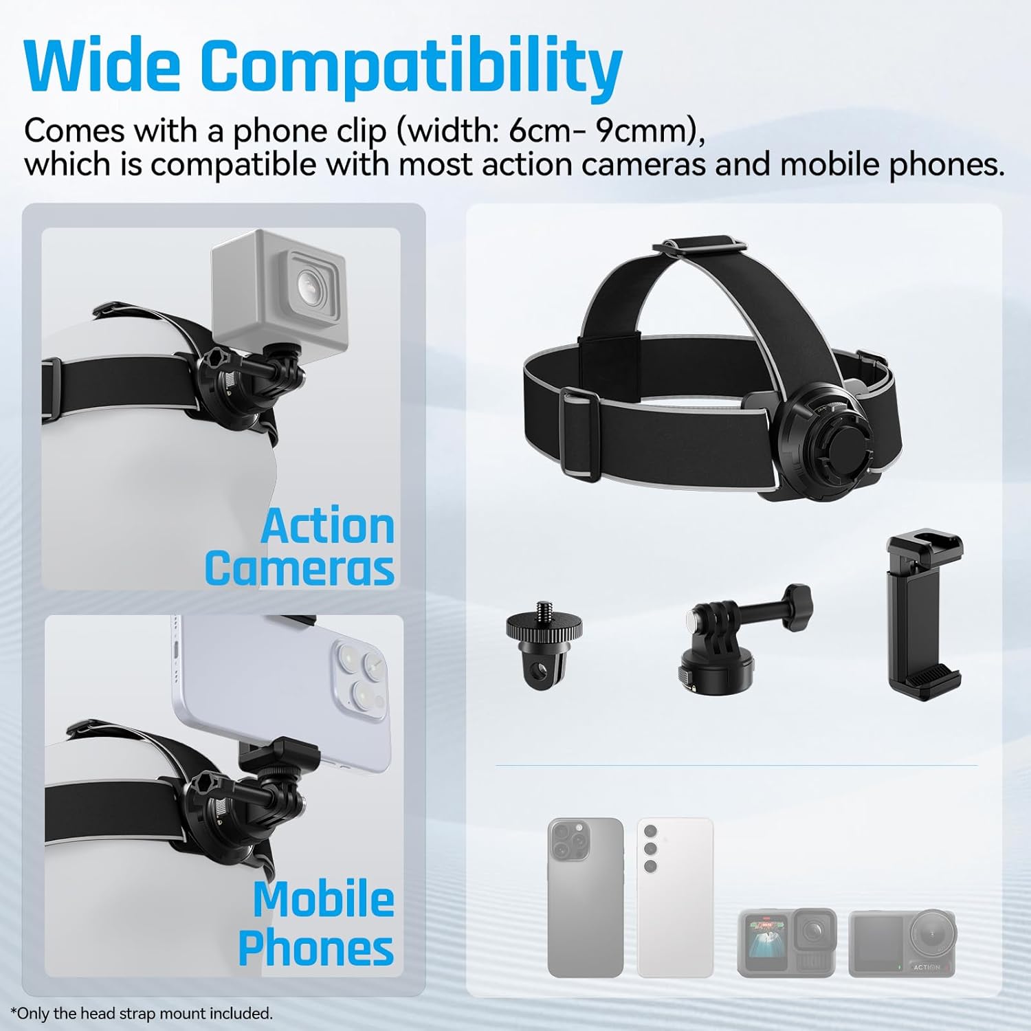 SIRUI AM-AC03 Head Mount compatible with action cameras and mobile phones.