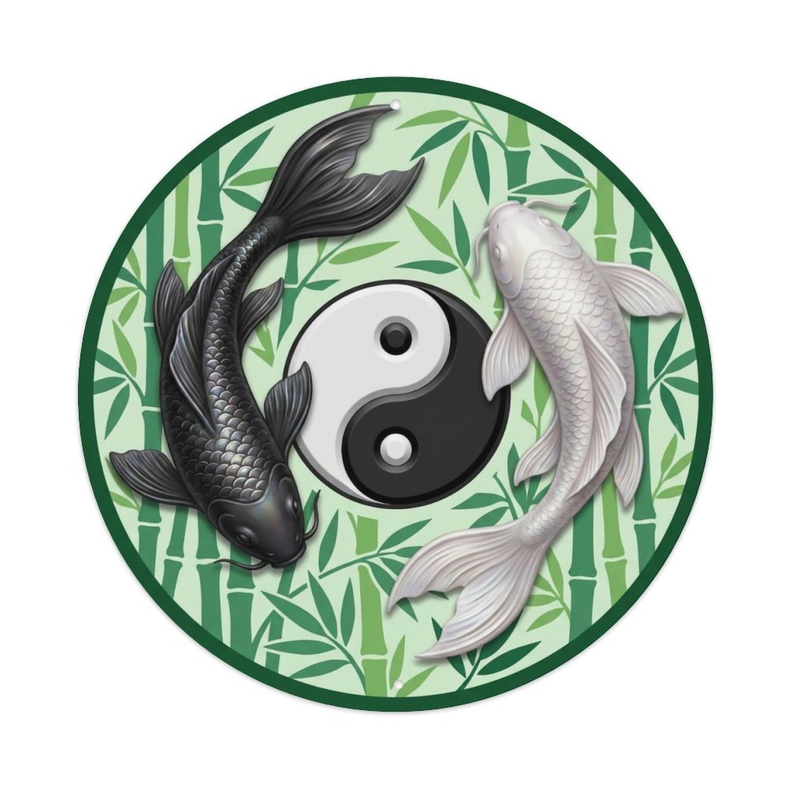 Tai Chi Koi Fish Resilience Bamboo Forest Grove Flexibility Metal Tin Sign