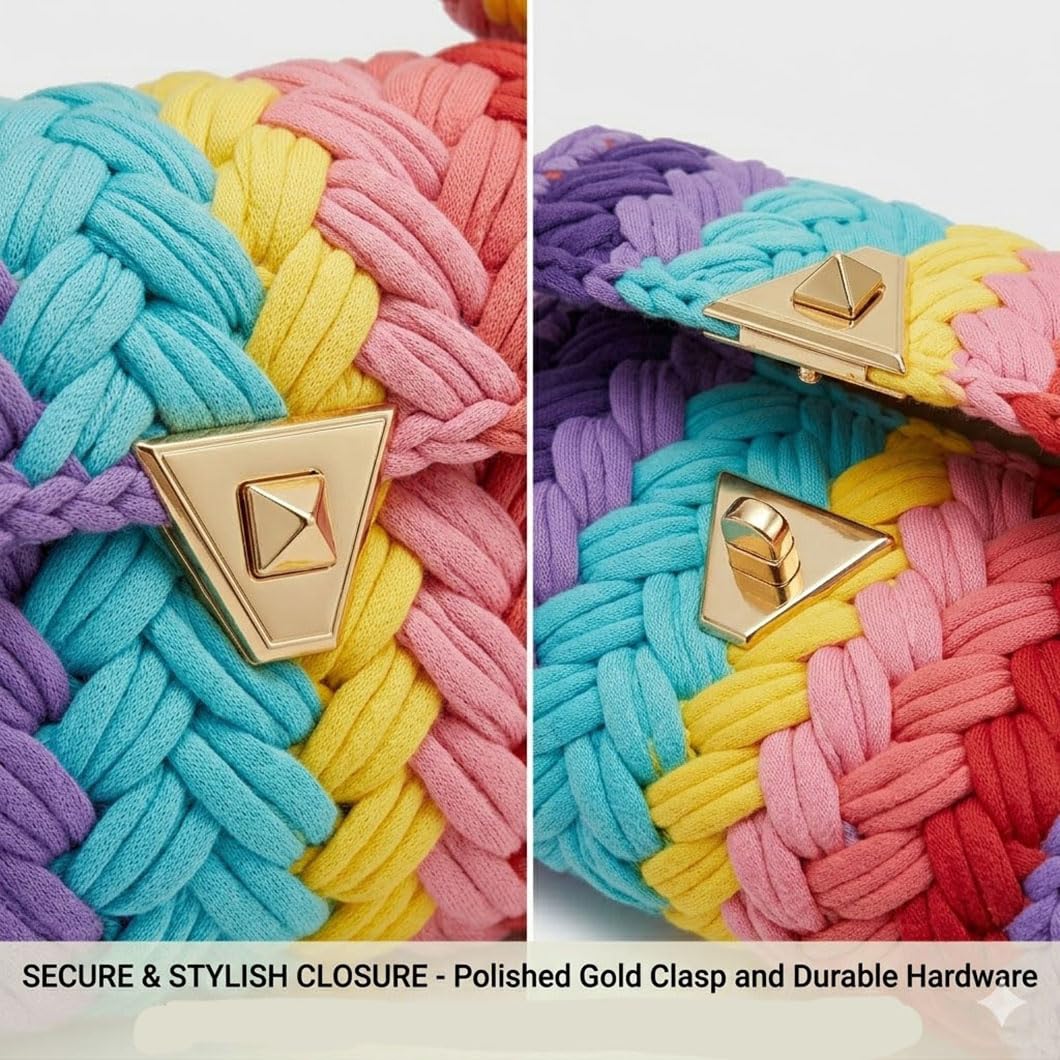 Bolso bandolera de estilo bohemio y clutch de noche – Bolso de mano tejido a mano con hilo grueso para mujer, con cadena desmontable