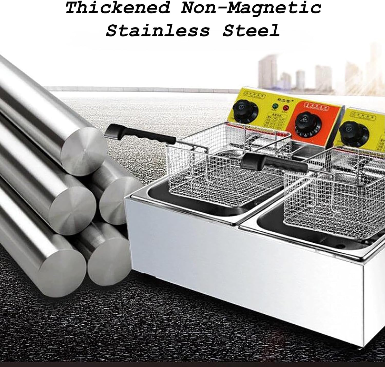 Friggitrice Elettrica, Friggitrice elettrica 12,6QT, friggitrice commerciale in acciaio inossidabile con timer Friggitrice elettrica a doppio serbatoio con 2 cestelli, friggitrice elettrica da banco f