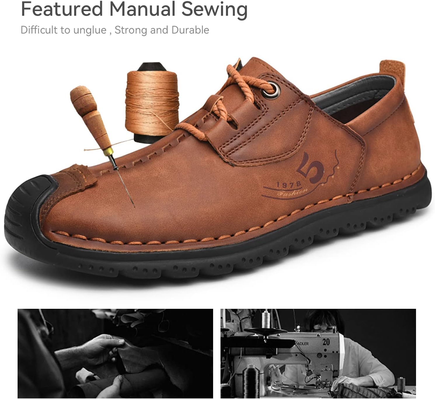 Men's Leather Casual Shoes Fashion Sneakers Driving Loafers Walking Shoes for Men 12 Brown - 215 image 3 of 7 B0BNG9LDMK
