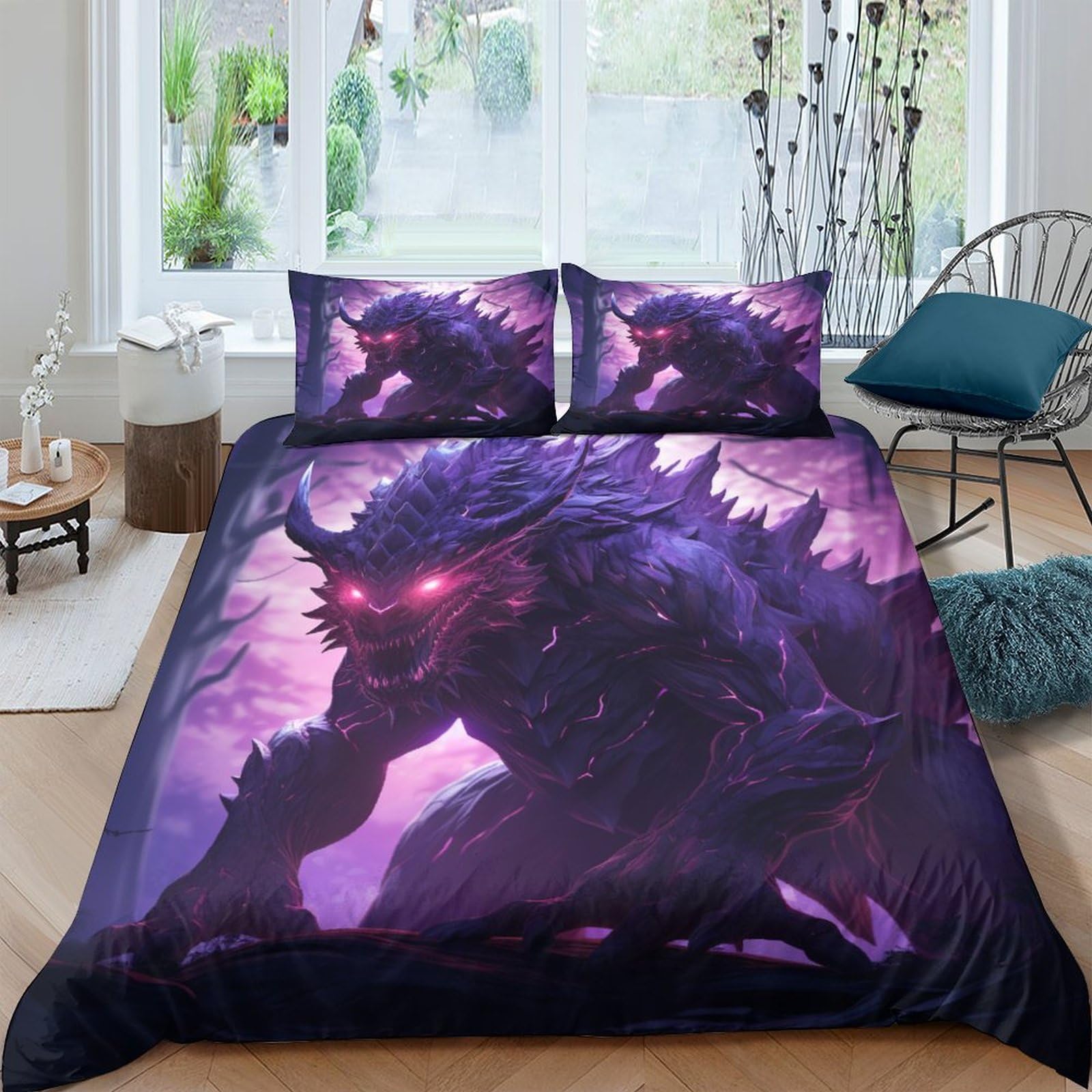 Housse de couette monstres 3D zippée anti-plis pour lit King 220x240