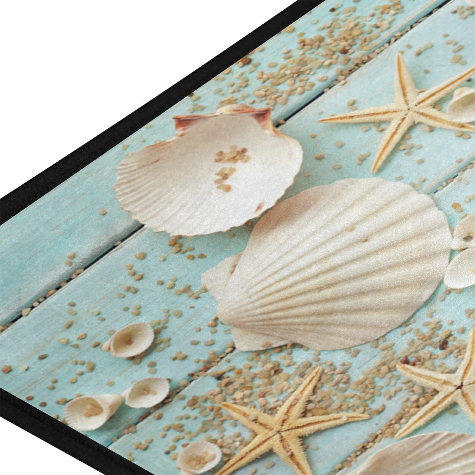 Naanle Wooden Seashell Kitchen Floor Mat Ocean Sea Non Slip Absorbent Comfort Standing Mat Kitchen Runner Rug for Hallway Entryway Bathroom Living Room Bedroom 39 x 20 inches