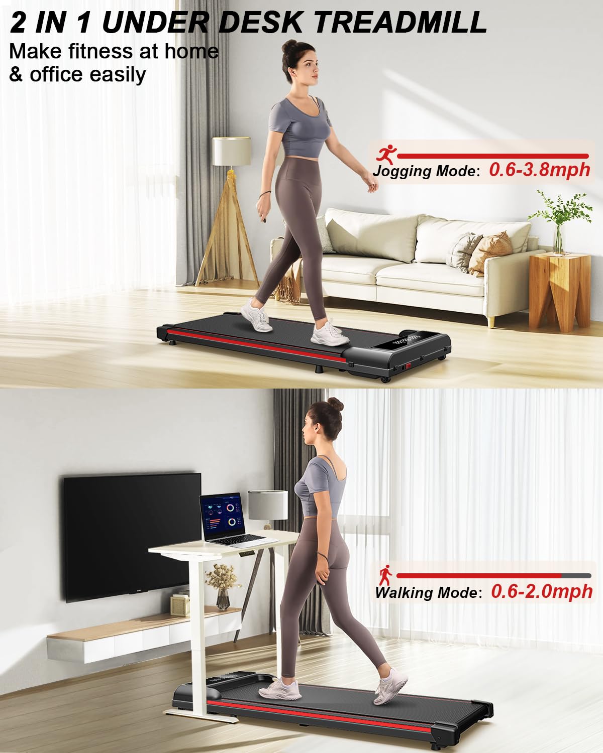 AKSO Foldable Walking Pad Treadmill Under Desk for Home Office