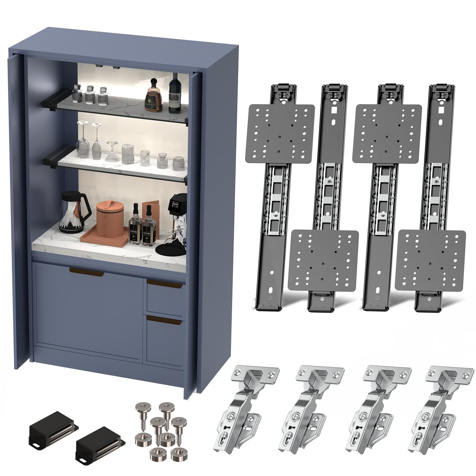 Cabinet Pocket Door Slide Hinge Kit for Inset Application, Pivot Pocket Door Slides for Cabinet wiht Hinges, Pivot Sliding Door Runners Hardware System for Cabinet Doors (18"/450mm, Count, 2.0)