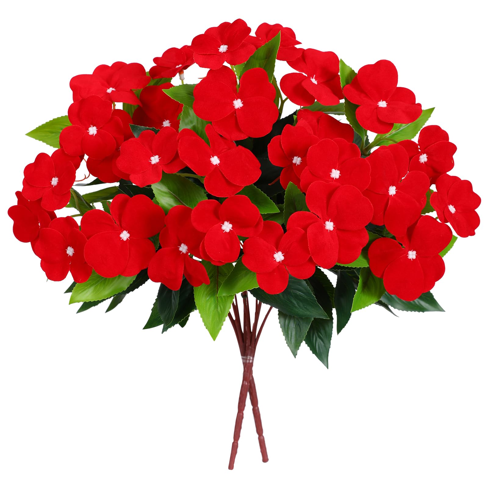 Hobyhoon Red Artificial Flower Outdoor 2pcs Silk Flower Bouquet Faux Impatiens Flowers for Outside Indoor Home Balcony Window Boxes Garden Decorations - Image 2