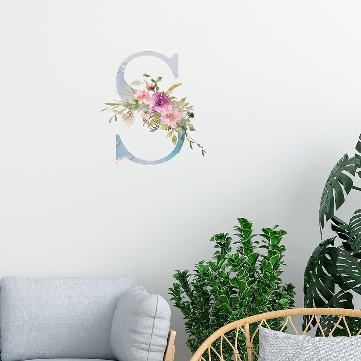 Lmmixee Wall Sticker Monogram Initial Letter S Stickers for Wall Blue