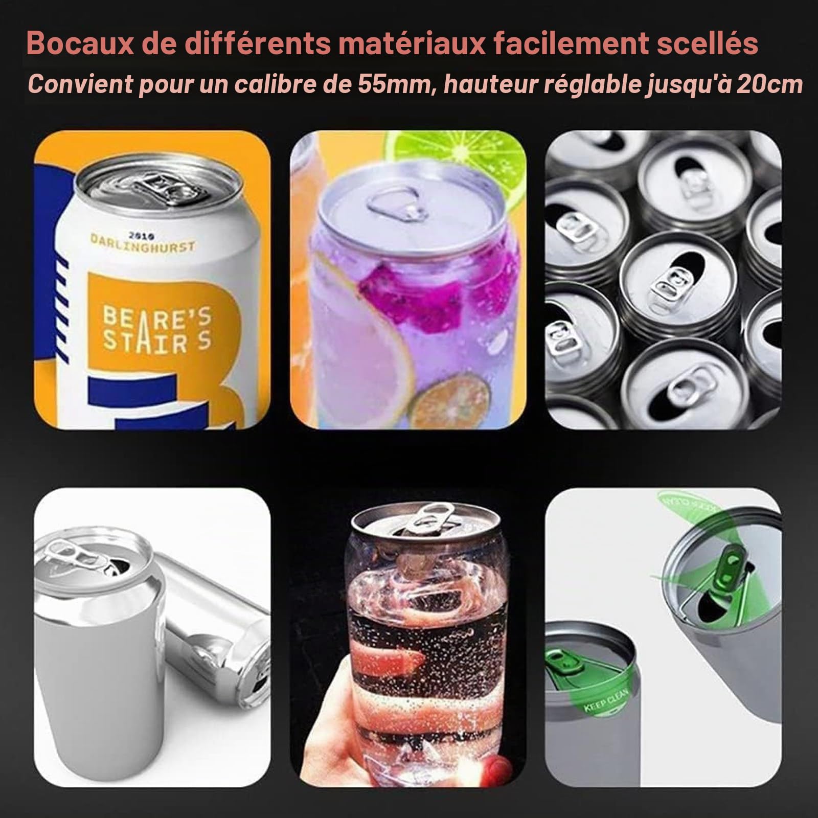 Machine à sceller Les canettes commerciales de Soda bière avec écran Intelligent HD, Hauteur de scellage réglable, adaptée aux canettes pour la Maison et aux Bouchons en Aluminium