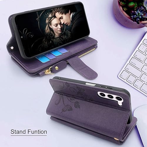 Miniatura 5 de Lacass Funda de piel con bolsillo con cremallera para Samsung Galaxy S23 5G de 6.1 pulgadas (morado oscuro)