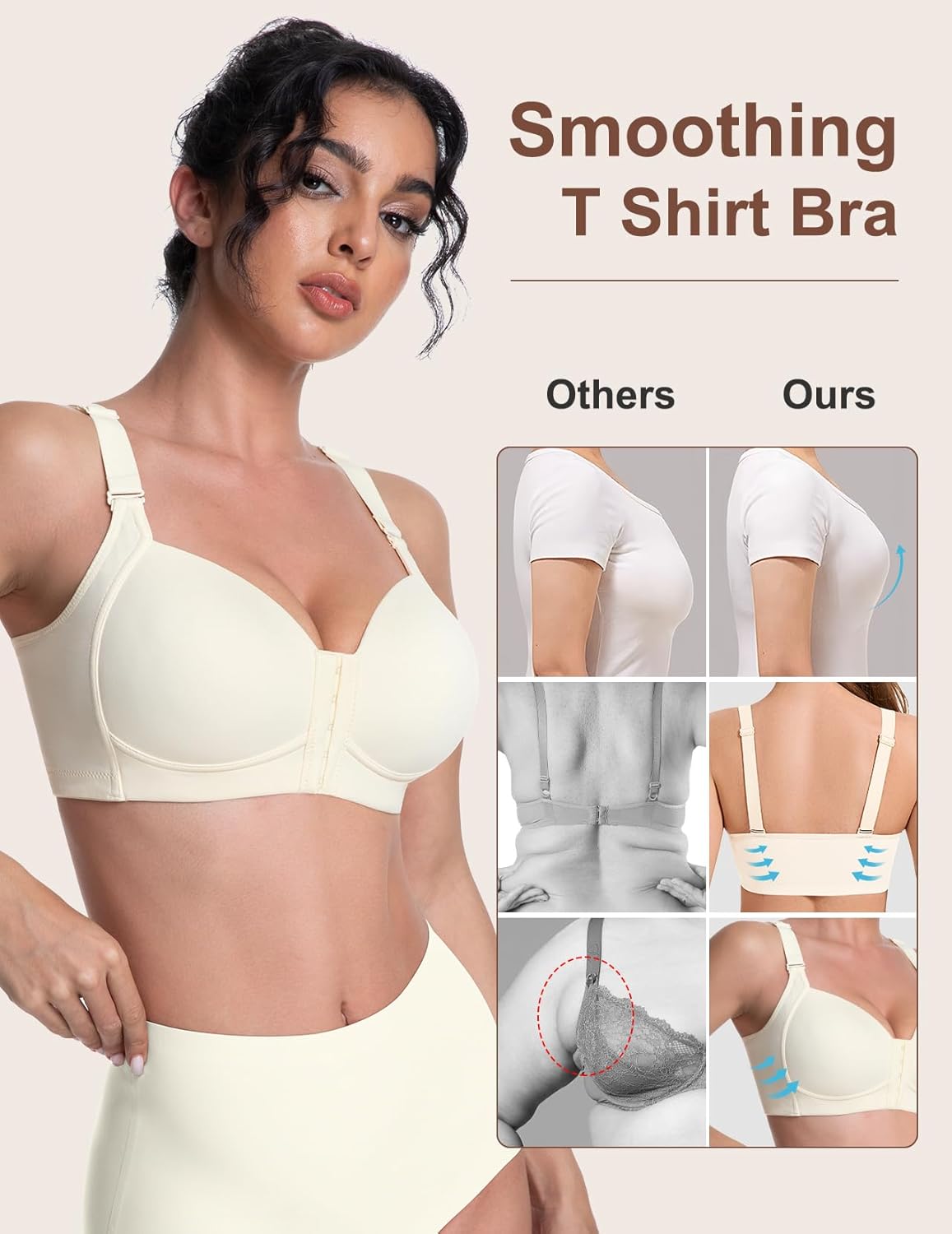 Front Closure Bras for Women Wireless Smooth T Shirt Brassiere Hide Back Fat - Image 3