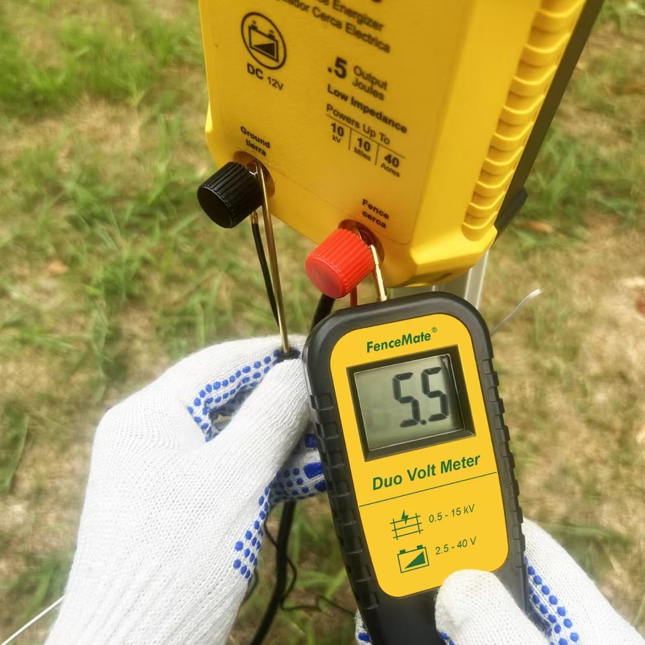 FenceMate Voltmetro digitale duo per controllare la tensione di elettrificatori di recinzioni elettriche 0,5-15 kV e tensione della batteria 2,5-40 V, tester per recinzione elettrica per tracciare