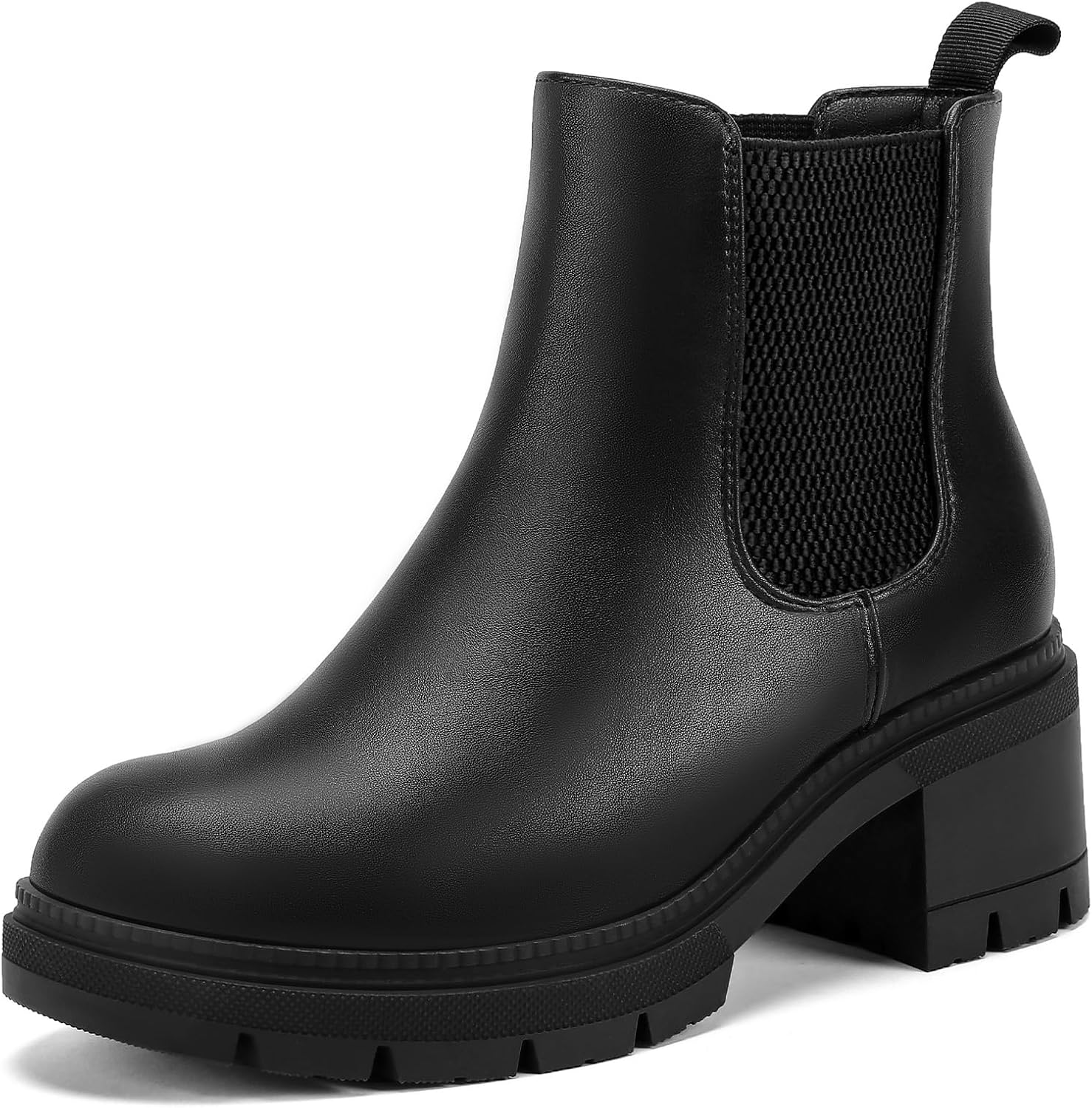 Wide Width Chelsea Ankle Boots for Women 2.6 Inch Low Chunky Block Heel Lug Sole Slip on Elastic Booties