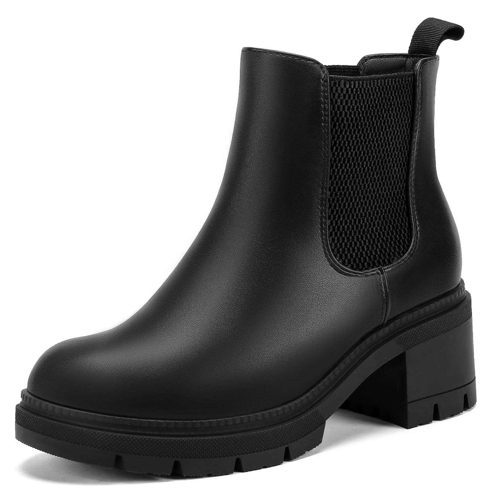 Wide Width Chelsea Ankle Boots for Women 2 6 Inch Low Chunky Block Heel Lug Sole Slip on
