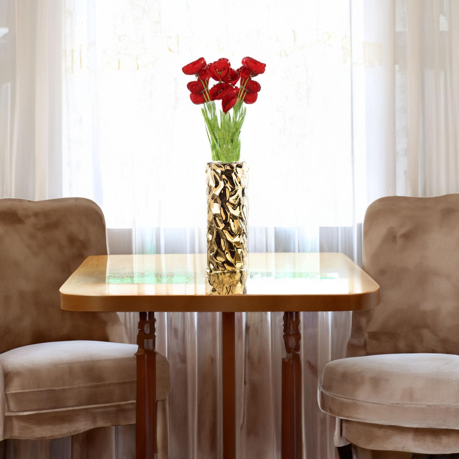 Kunstmatige klaproos zijde rode bloem 3 stuks papaver faux bloemen boeket voor thuis bruiloft feest decoratie, echte touch nep klaproos bloem stam picks eettafel middenstukken (wijnrood