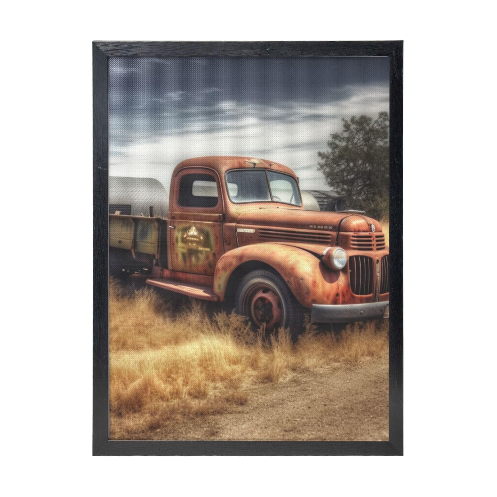 Framed Wall Art - Decorative Canvas Painting Old Truck Car Pictures Poster Aesthetic Modern Prints Artwork for Bedroom Office Wall Decor Ready To Hang 12x16 in