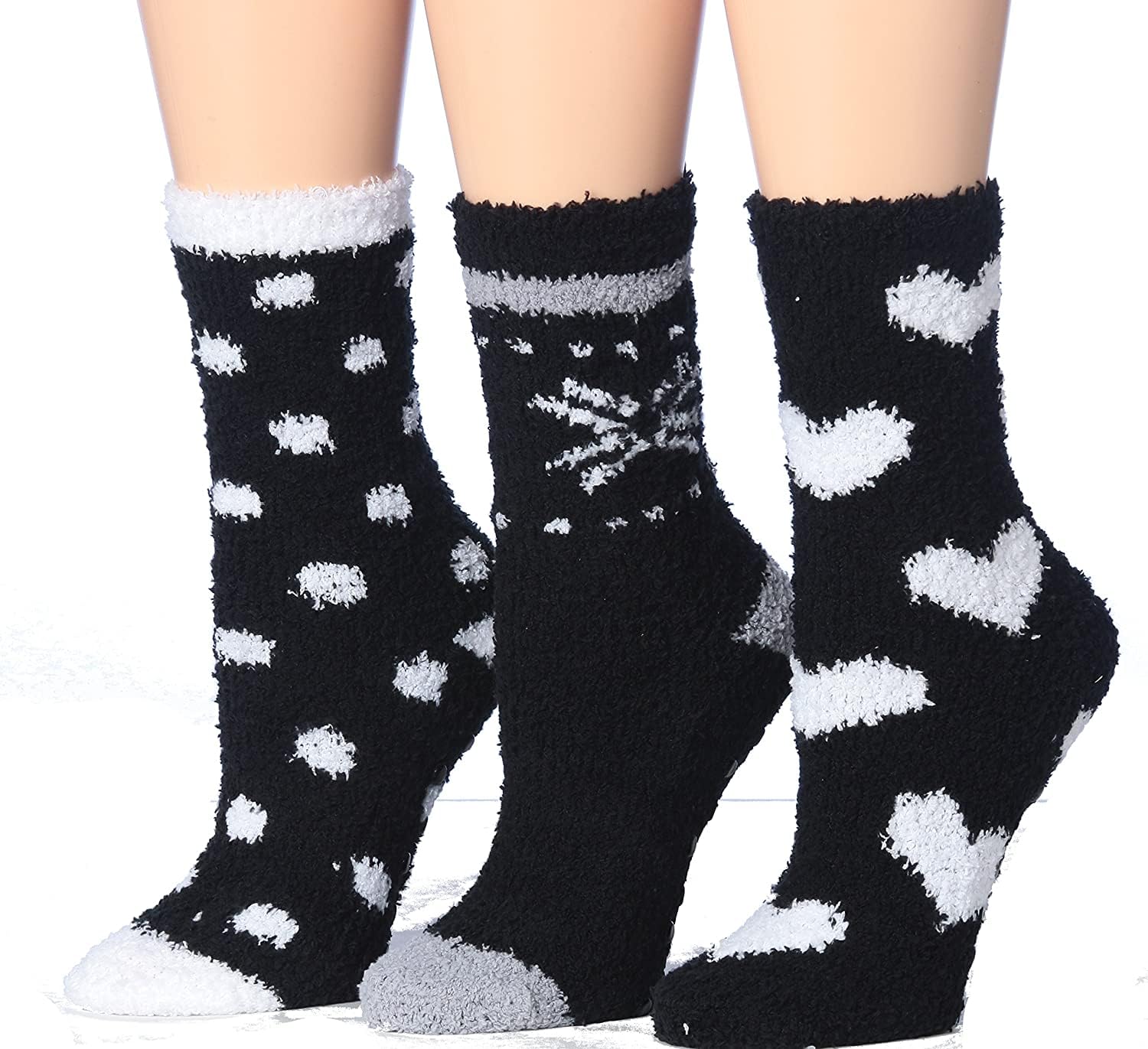 Tipi Toe Women's 3-Pairs Soft, Comfort, Colorful, Cozy Microfiber Anti-Skid Fuzzy Crew Socks