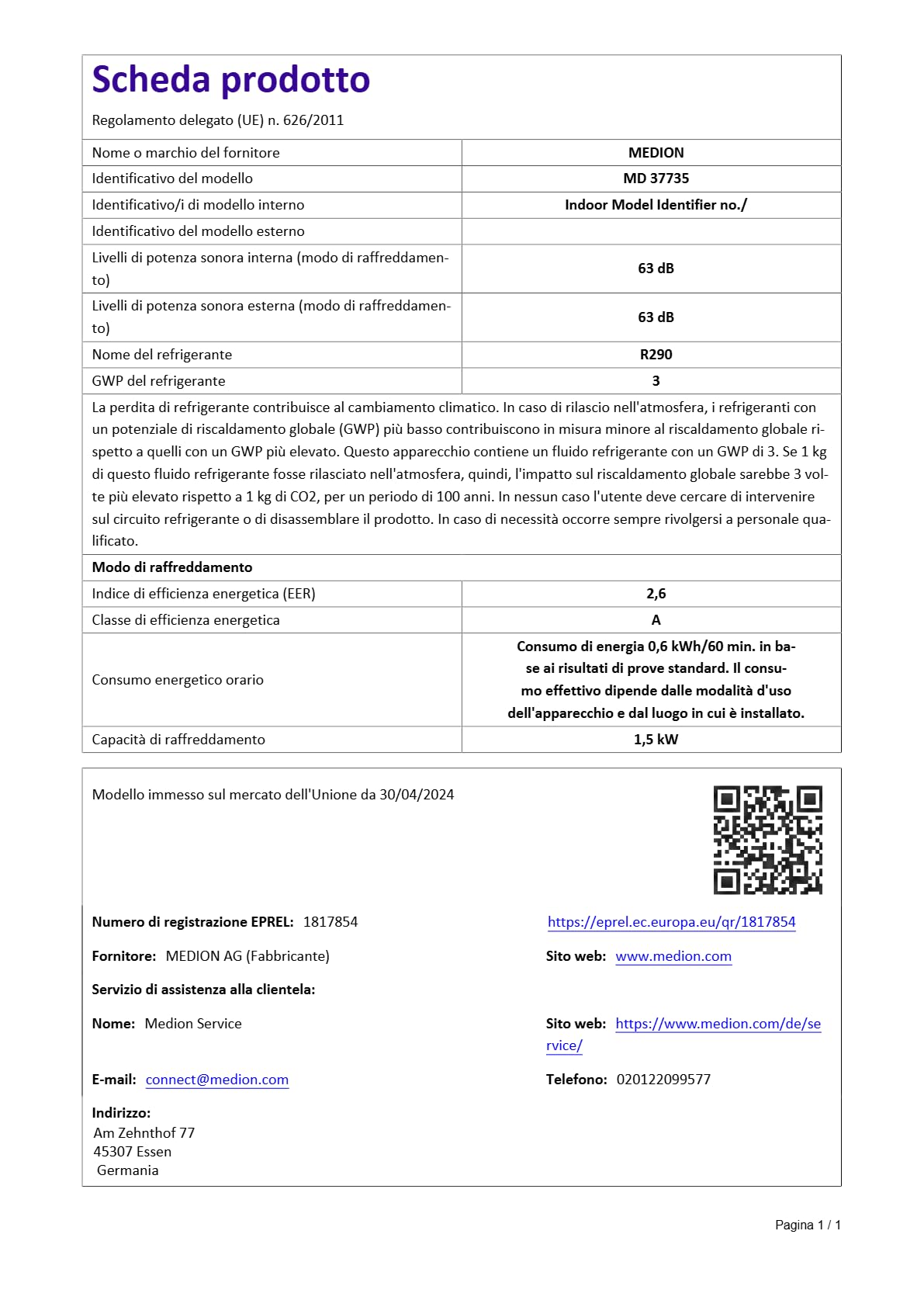 MEDION P502 Condizionatore d'aria split intelligente (per caravan camper campeggio, incluso kit di montaggio, 5000 BTU, raffreddamento deumidificazione e ventilazione, modalità sleep, MD37735)