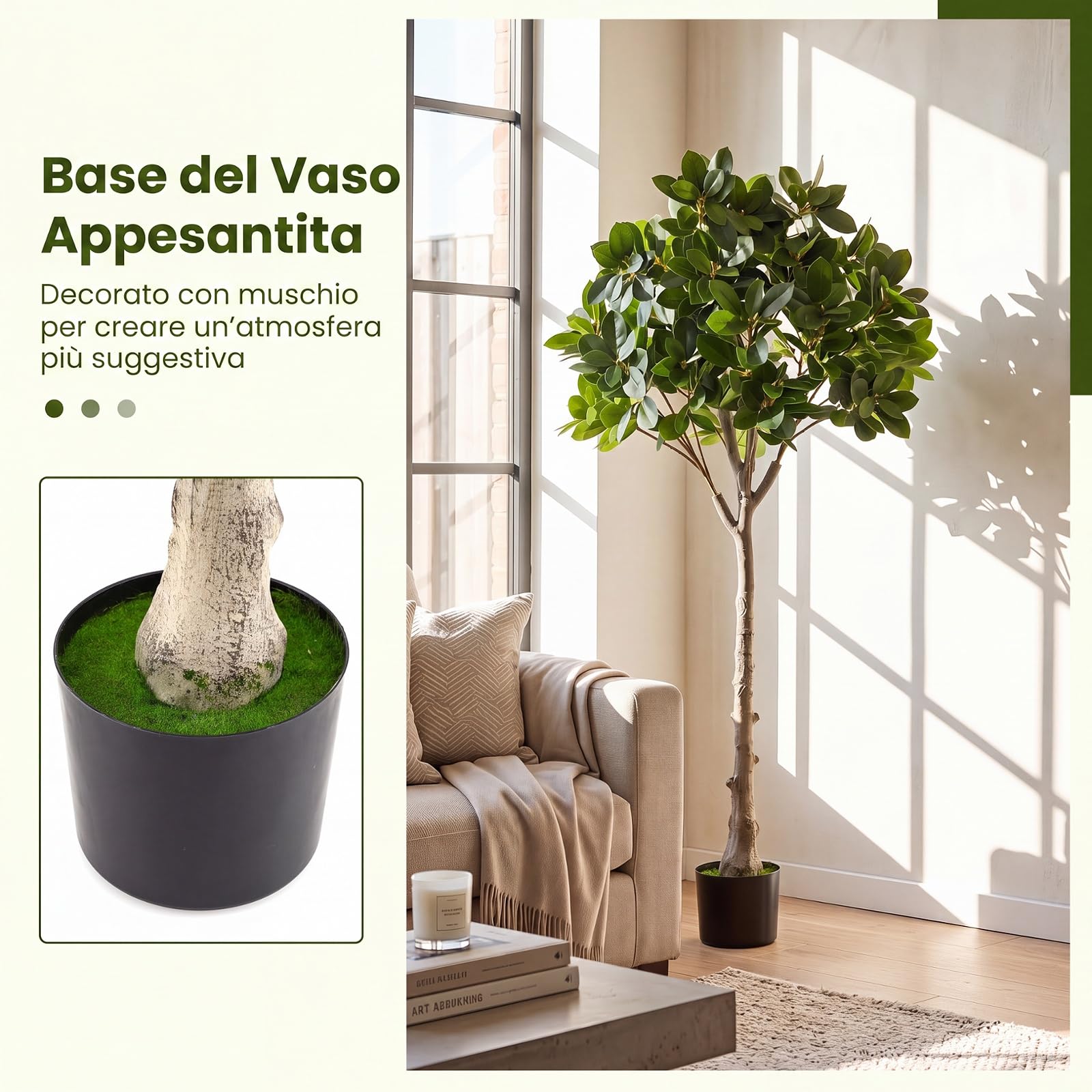 COSTWAY Pianta Finta, Ficus Finto da Interno e Esterno (140 cm) | Albero Artificiale con Rami Realistici, Foglie Fitte e Vaso Zavorrato, per Salotto, Ufficio, Hotel, Balcone e Giardino