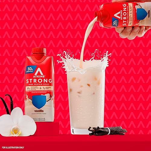 Miniatura 4 de Atkins Strong High Protein Shake, Vanilla Flavored, 30g Protein, Low Carb and Low Sugar Shake, Keto Friendly, Gluten Free, Muscle and Gut Health