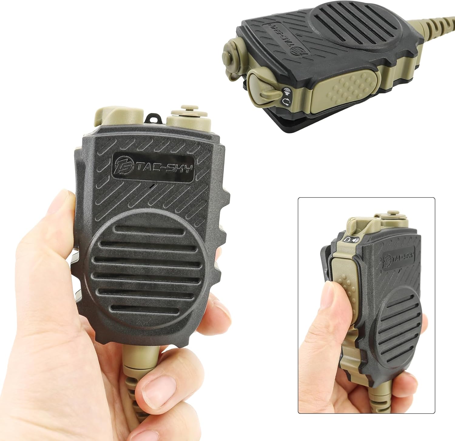 Tactical Multi-Function PTT Adapter Handheld PTT Microphone Compatible with Kenwood Plug Walkie-Talkies, Featuring 7.00mm Tactical Headset Jack and 3.5mm Mobile Phone Jack (Black)