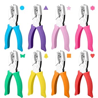 8 Pcs Hole Punch Shapes for Crafts, 1/4" 3/16" Single Hole Punch, Paper Puncher for Scrapbooking, Card Making, Binder Tabs | Circle, Heart, Star, Flower, Square, Bell, Triangle, Butterfly