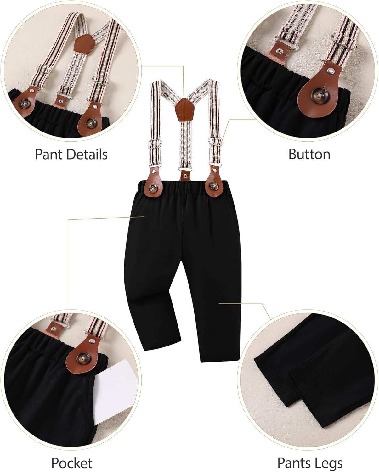 YUEMION Baby Boy Clothes Wedding Outfit Infant Tuxedo Gentleman Suits Dress Shirt+ Beret Hat +Suspender Pants +Bowtie 0-18M