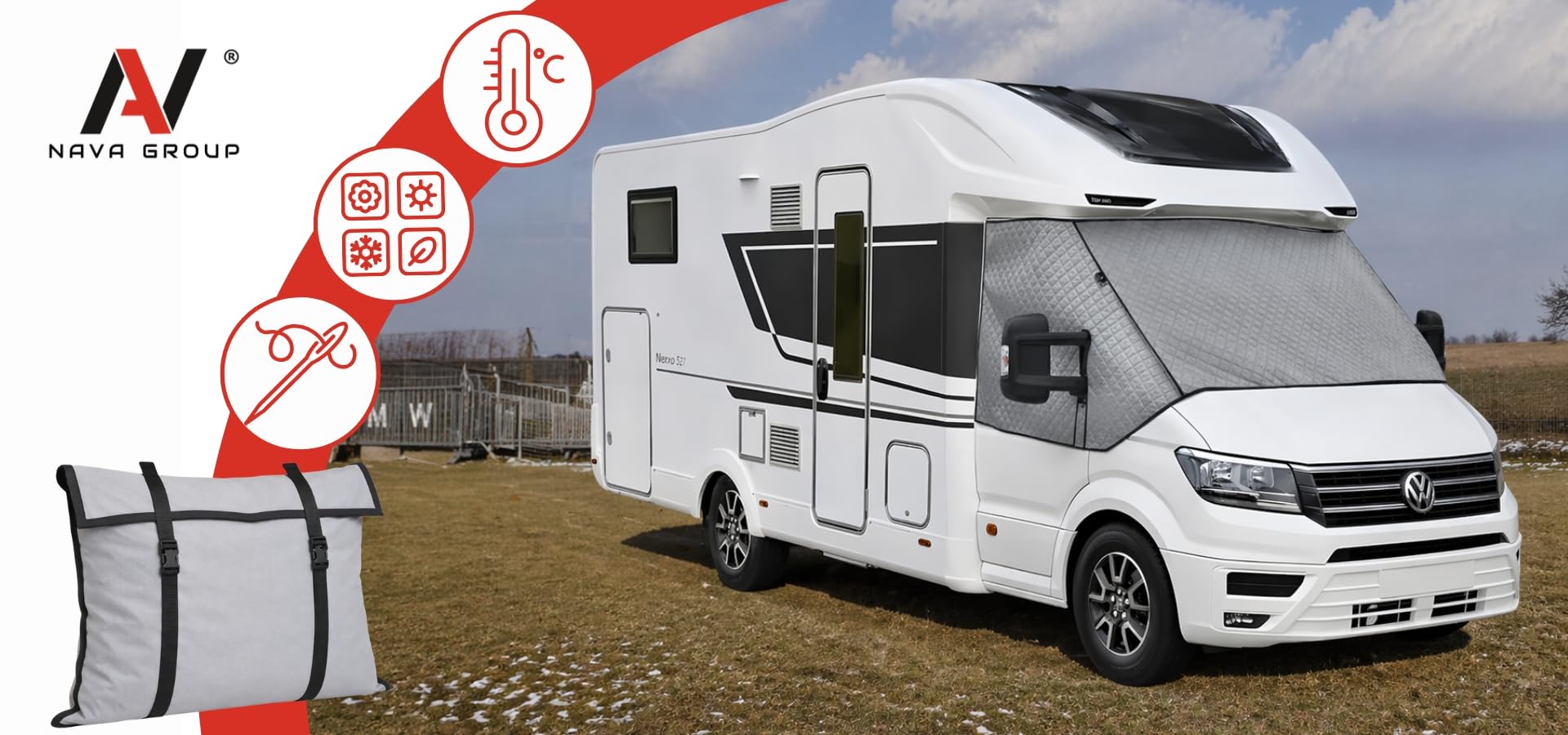 Thermomatte Außenisoliermatte für Volkswagen Crafter II ab Baujahr 2016 Wohnmobil, Front- und Seitenscheibenabdeckung Fahrerhaus, Thermoschutz Sonnenschutz Winter Schnee EIS Abdeckung, 5-lagige