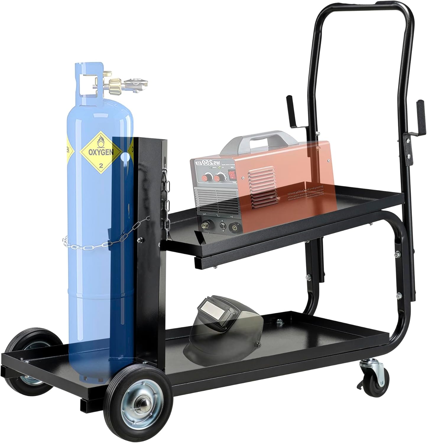 Welding Cart, MIG TIG ARC Welder Cart w/Upgraded Handle, Galvanized Casters， 330lbs Capacity Portable Welding Tank cart, Plasma Cutting Machine, Larger Running Gear with Cylinder Rack