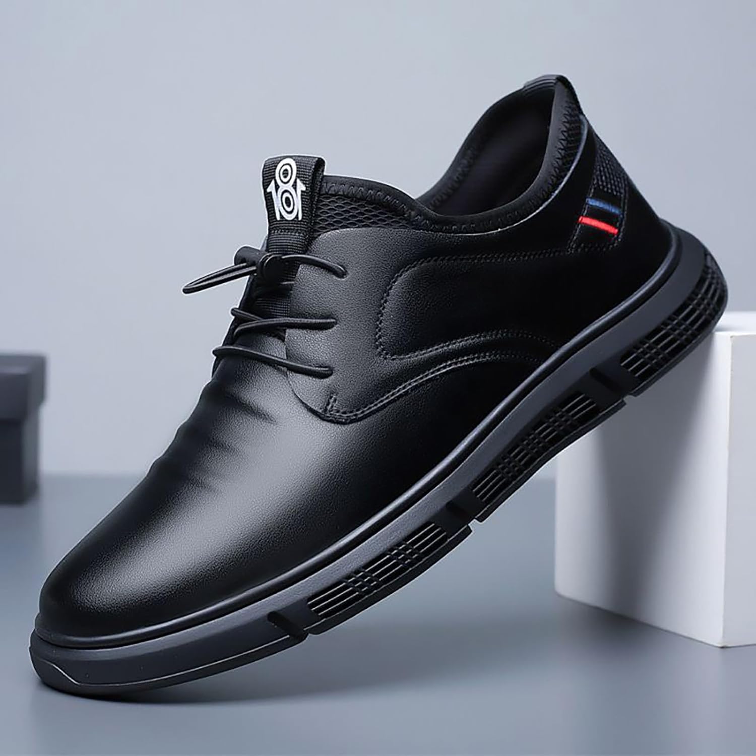 BILIKEYU Mens Leather Sports Shoes Drawstring Lace-Up Non-Slip Casual Outdoor Walking Hiking Athletic Shoes