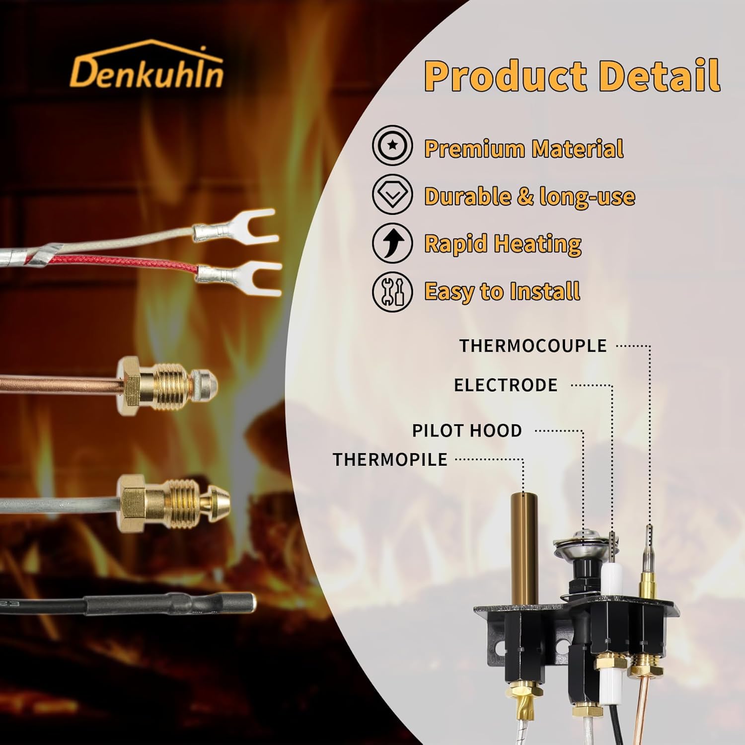 69L17 Pilot Assembly 108084-02 with Thermopile and Thermocouple, Compatible with Lennox Elite, IHP, Merit, Serefina, Superior, Astria Natural Gas Fireplaces Replace 69L1701, J4117, 904405