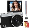 Digital Camera 4K - 64MP Camera 16X Auto Focus Digital Zoom Digital Camera for Vlog 3 Inch 180° Foldable LCD Screen Camera 2 Batteries 32GB Card Gifts for Beginners Children