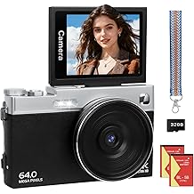 Digital Camera 4K - 64MP Camera 16X Auto Focus Digital Zoom Digital Camera for Vlog 3 Inch 180  Foldable LCD Screen Camera 2 Batteries 32GB Card Gifts for Beginners Children
