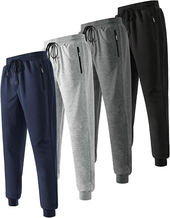 3/4 Pack Mens Sweatpants Fleece Joggers for Men Athletic Workout Pants with Zipper Pockets and Drawstring