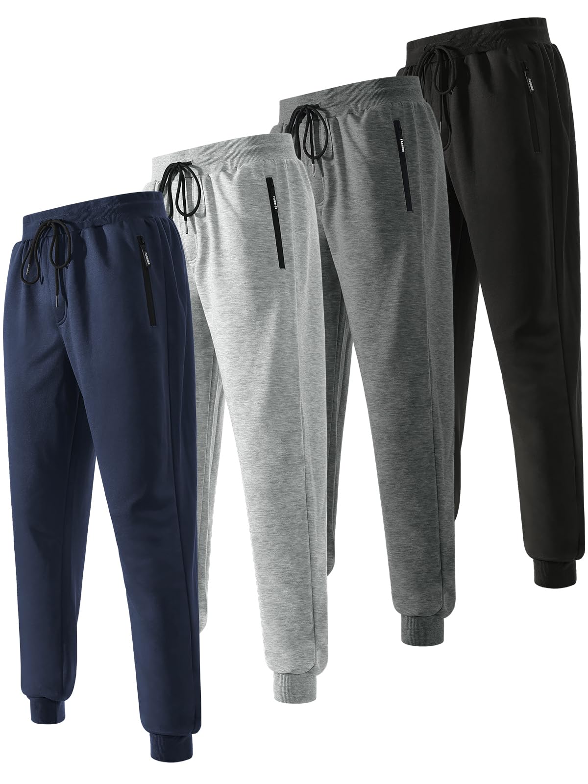 3 4 Pack Mens Sweatpants Fleece Joggers for Men Athletic Workout Pants with Zipper Pockets and Drawstring